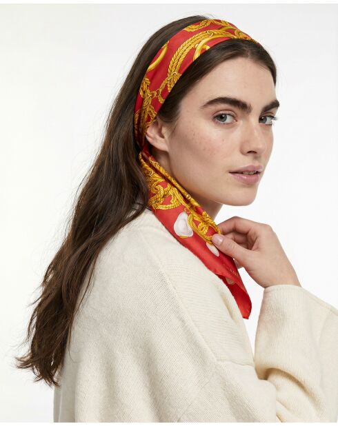 Foulard vintage Chaînes & Perles rouge - 98 x 98 cm