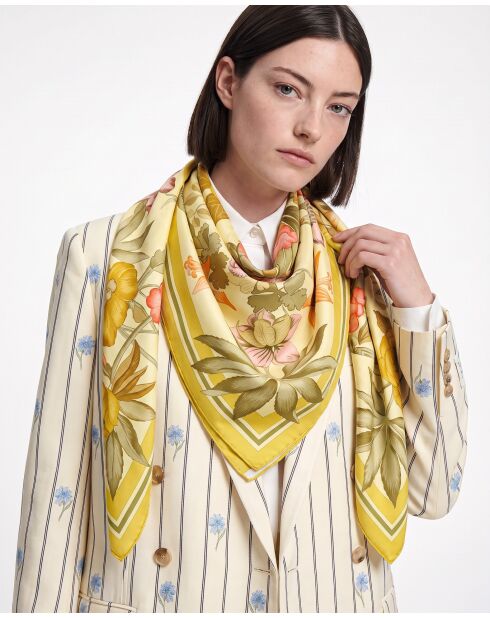 Foulard Flora Graeca crème et jaune pâle - 88 x 88 cm