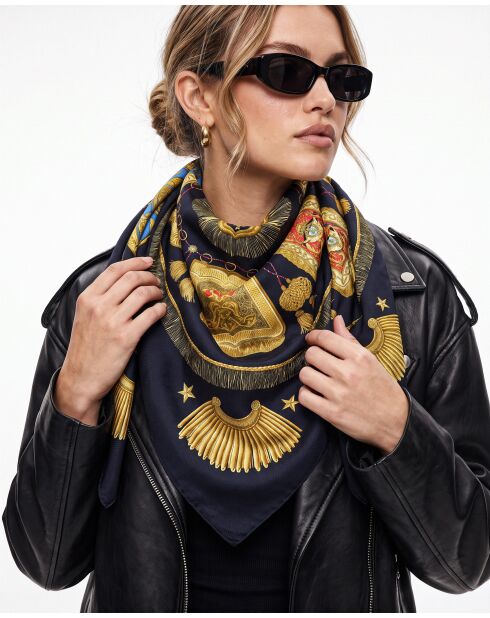 Foulard Carré Poste et Cavalerie vintage noir - 89 x 89 cm