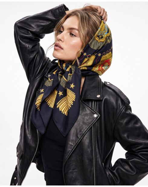 Foulard Carré Poste et Cavalerie vintage noir - 89 x 89 cm