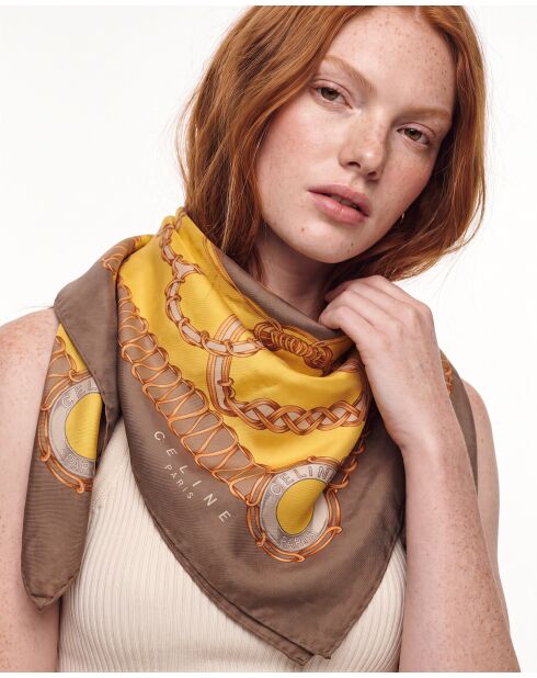 Foulard Vintage marron/doré - 86 x 86 cm