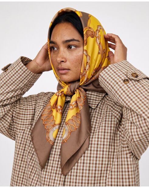 Foulard Vintage marron/doré - 86 x 86 cm