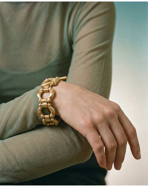 Bracelet Vintage Maillons Sculptés Or Mat - 17 x 2,8 cm