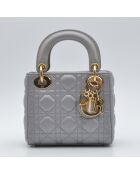 Sac à main Lady Mini Cannage Cuir gris perle - 16,5 x 14,5 x 8 cm