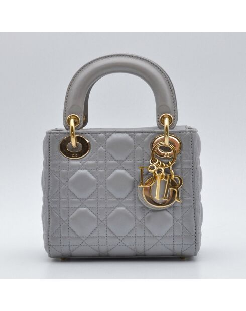 Sac à main Lady Mini Cannage Cuir gris perle - 16,5 x 14,5 x 8 cm