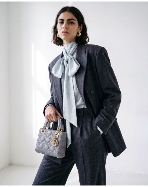 Sac à main Lady Mini Cannage Cuir gris perle - 16,5 x 14,5 x 8 cm