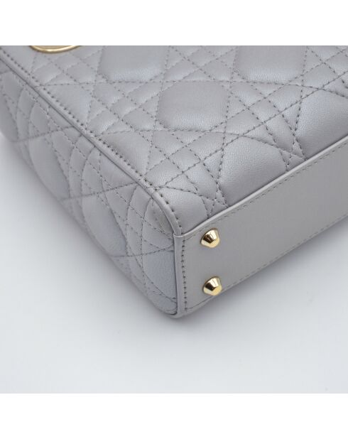 Sac à main Lady Mini Cannage Cuir gris perle - 16,5 x 14,5 x 8 cm