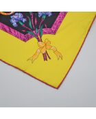 Foulard Soie Motif Floral noir - 88 x 88 cm
