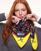 Foulard Soie Motif Floral noir - 88 x 88 cm