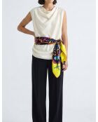 Foulard Soie Motif Floral noir - 88 x 88 cm