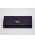 Portefeuille long en nylon violet & cuir noir - 9 x 19 x 2,2 cm