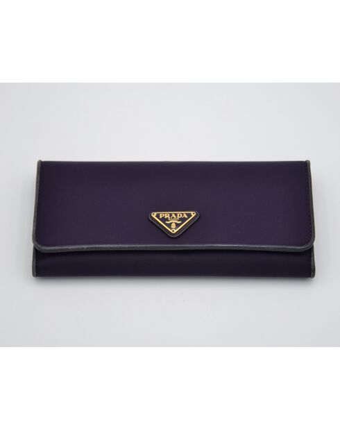 Portefeuille long en nylon violet & cuir noir - 9 x 19 x 2,2 cm