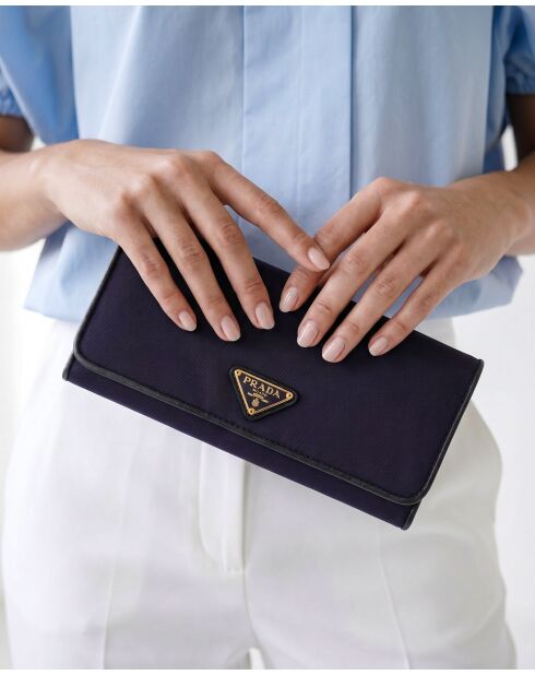 Portefeuille long en nylon violet & cuir noir - 9 x 19 x 2,2 cm