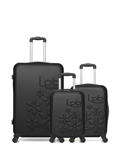 Lot de 3 valises en ABS Eleonor noires - 75 x 47 x 29 cm