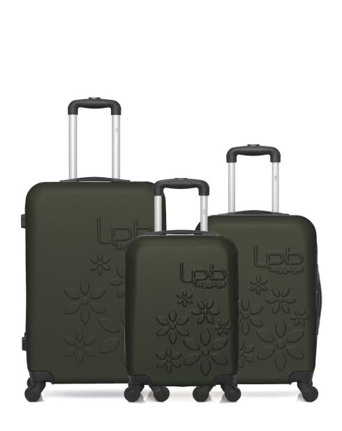 Lot de 3 valises en ABS Eleonor vert foncé - 65 x 41 x 26 cm