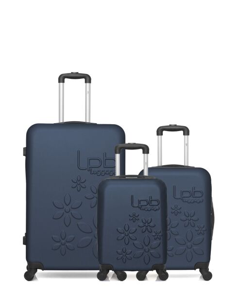 Lot de 3 valises en ABS Eleonor marine - 75 x 47 x 29 cm