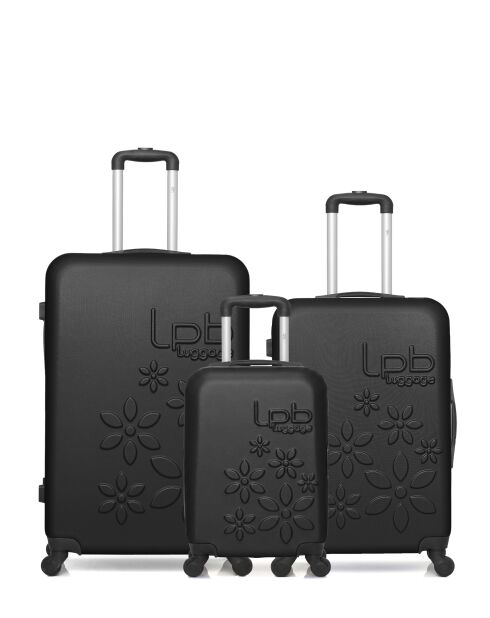 Lot de 3 valises en ABS Eleonor noires - 75 x 47 x 29 cm