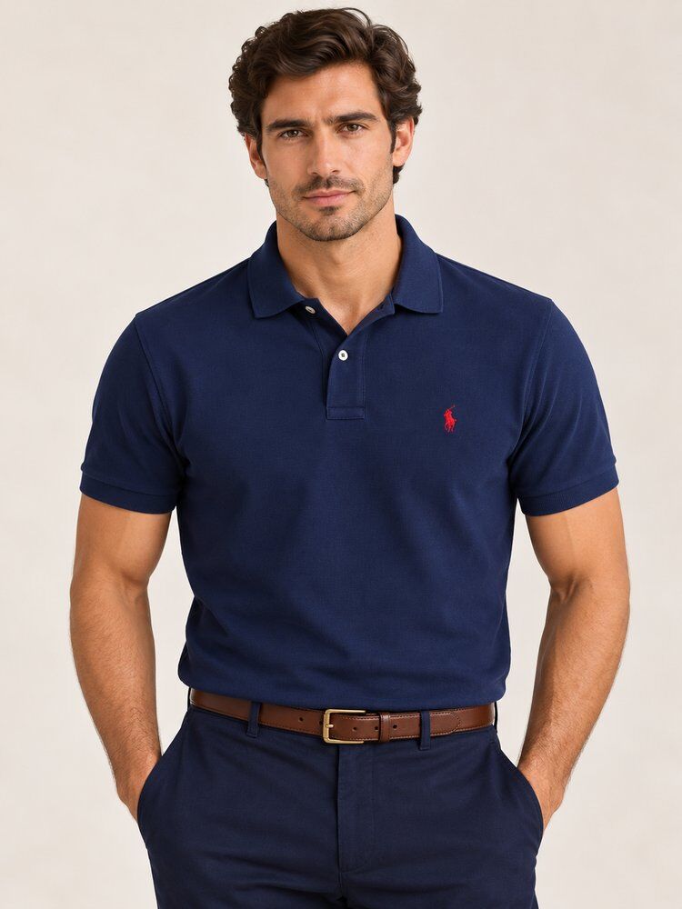 Polo en coton coupe ajustée personnalisée bleu marine