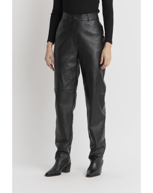 Hemis Waxy zwarte leren broek