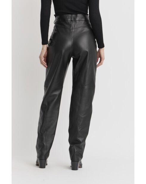 Hemis Waxy zwarte leren broek