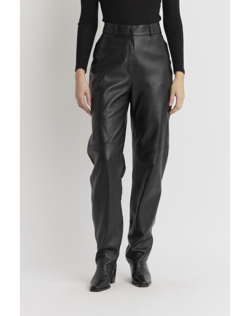 Hemis Waxy zwarte leren broek