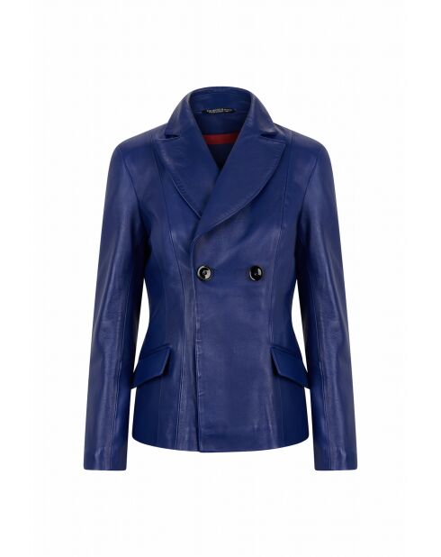 Hecate Waxy blauwe gebreide leren jas