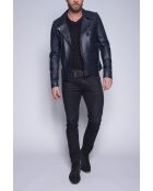 Donkerblauwe leren jas Scaro Waxy