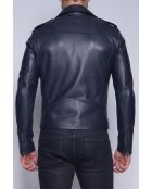 Donkerblauwe leren jas Scaro Waxy