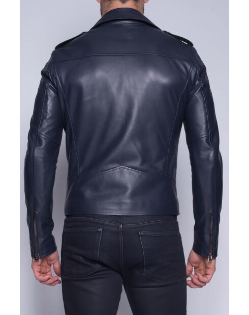 Donkerblauwe leren jas Scaro Waxy