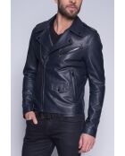 Donkerblauwe leren jas Scaro Waxy