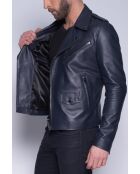 Donkerblauwe leren jas Scaro Waxy