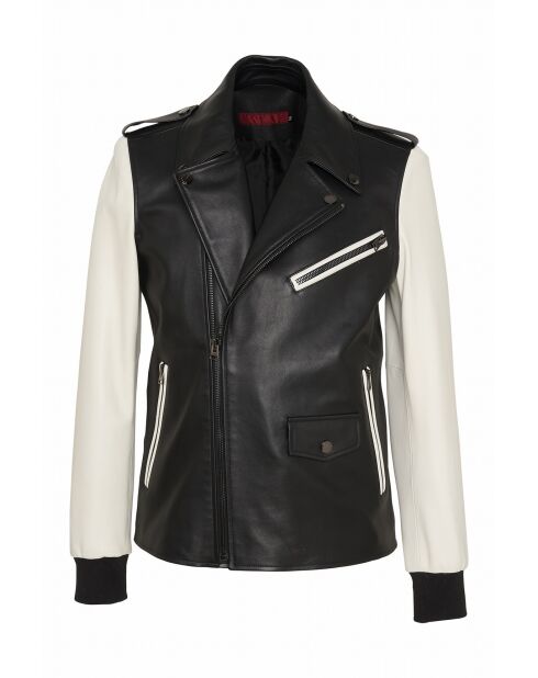 Asterius Waxy zwart/wit leren jack