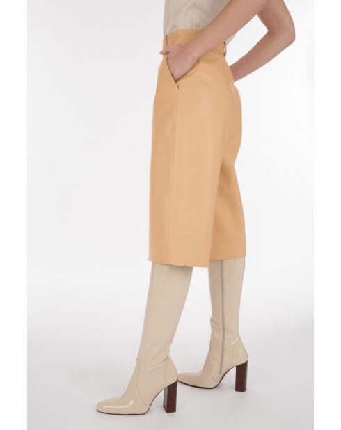 Mili Waxy vanille leren broek