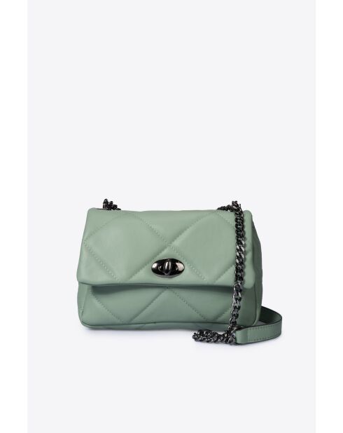 Sac bandoulière en cuir de veau pleine fleur Siella vert menthe - 26 x 18 x 7 cm