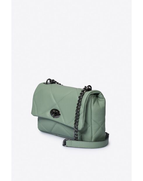 Sac bandoulière en cuir de veau pleine fleur Siella vert menthe - 26 x 18 x 7 cm