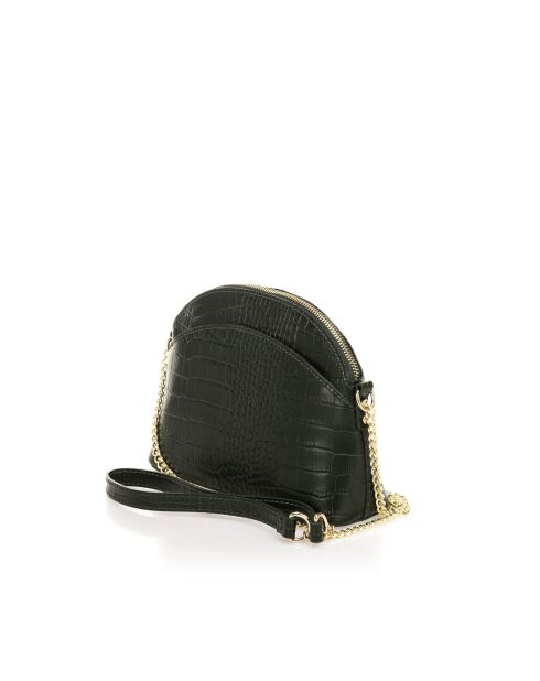 Sac bandoulière en cuir de veau façon croco Vian vert - 23 x 18 x 8 cm