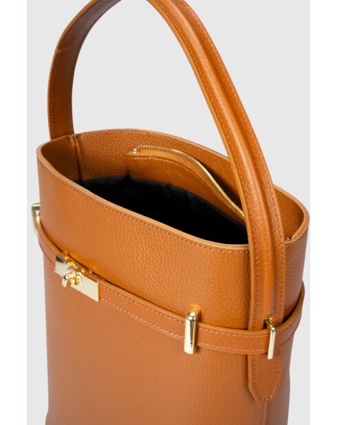 Bolso Myrto de piel de becerro granulada en coñac - 30 x 27 x 16 cm
