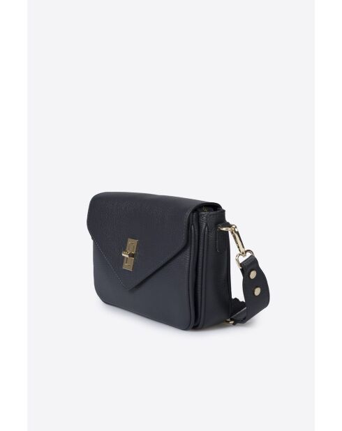 Sac bandoulière en cuir de veau pleine fleur Dale bleu - 22 x 16 x 7 cm