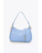 Borsa a mano in pelle di vitello martellata Echo celeste - 27,5 x 14 x 8 cm