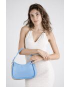 Borsa a mano in pelle di vitello martellata Echo celeste - 27,5 x 14 x 8 cm