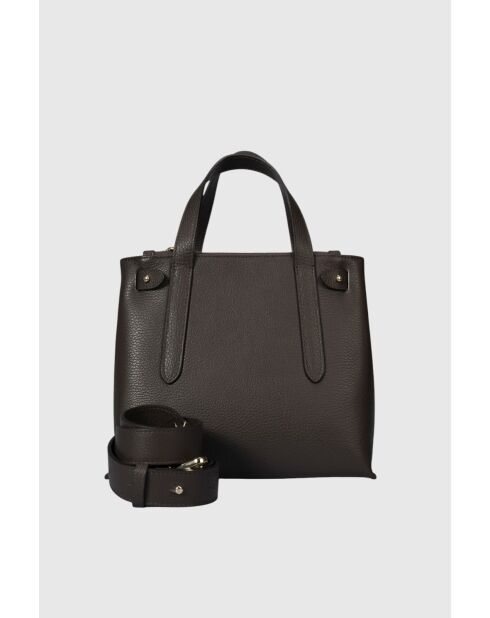 Sac à main en cuir de veau grainé palmellato Thaelia marron foncé - 26 x 21 x 11 cm