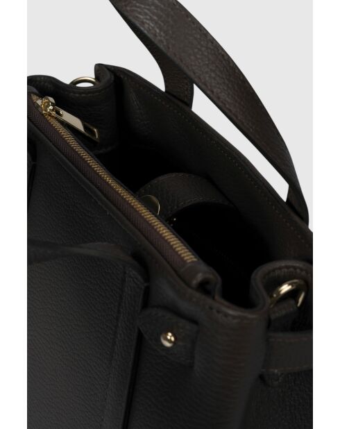 Borsa a mano Thaelia in pelle di vitello martellata marrone scuro - 26 x 21 x 11 cm