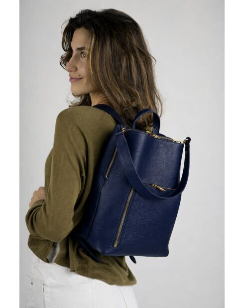 Zaino Ada in pelle di vitello martellata blu - 25 x 31 x 12 cm
