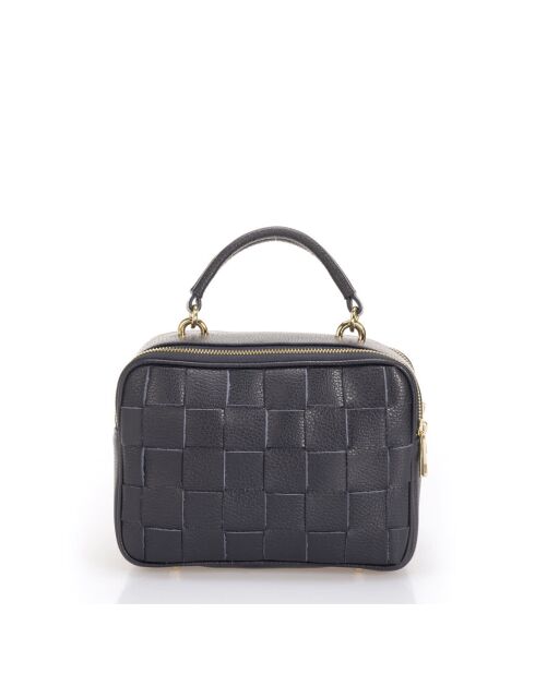 Sac à main en cuir de veau grainé Caterina bleu - 22 x 16 x 11 cm