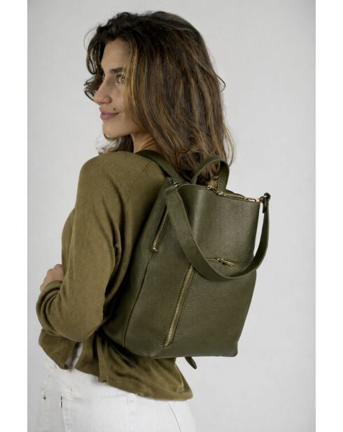 Zaino in pelle di vitello martellata Ada verde oliva - 25 x 31 x 12 cm