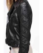 Perfect F Strass zwarte leren jas