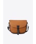 Bela Schultertasche aus genarbtem Kalbsleder in Cognac/Schwarz - 20 x 16 x 7 cm