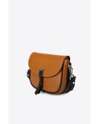 Bela Schultertasche aus genarbtem Kalbsleder in Cognac/Schwarz - 20 x 16 x 7 cm
