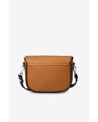 Bela Schultertasche aus genarbtem Kalbsleder in Cognac/Schwarz - 20 x 16 x 7 cm