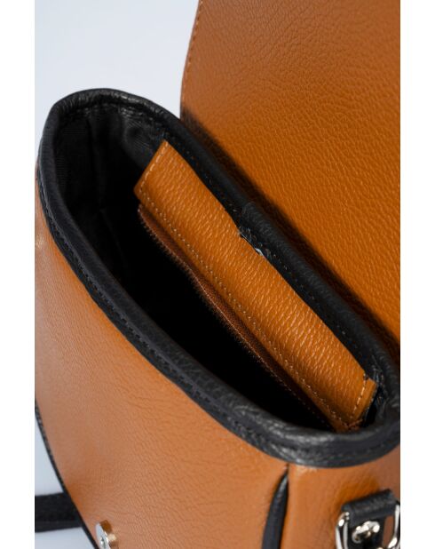 Bela Schultertasche aus genarbtem Kalbsleder in Cognac/Schwarz - 20 x 16 x 7 cm